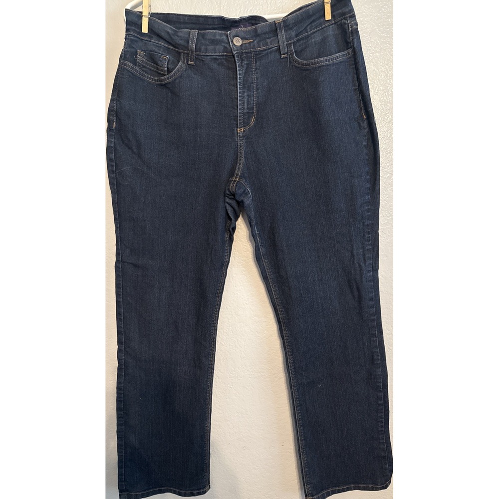 NYDJ Marilyn Straight Jeans Womens 14P Petite Blue Dark Wash Stretch Denim